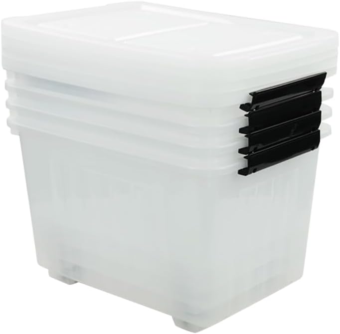 4-Pack Clear Plastic Storage Bins with Lid, 42 L Large Plastic Storage Box