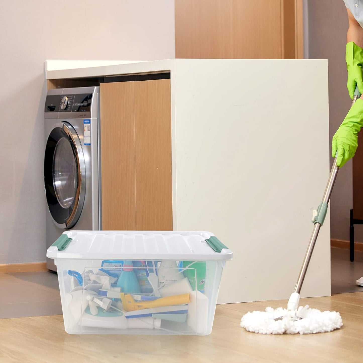 6-Pack Clear Plastic Storage Boxes, 35 L Plastic Storage Bins with Lids