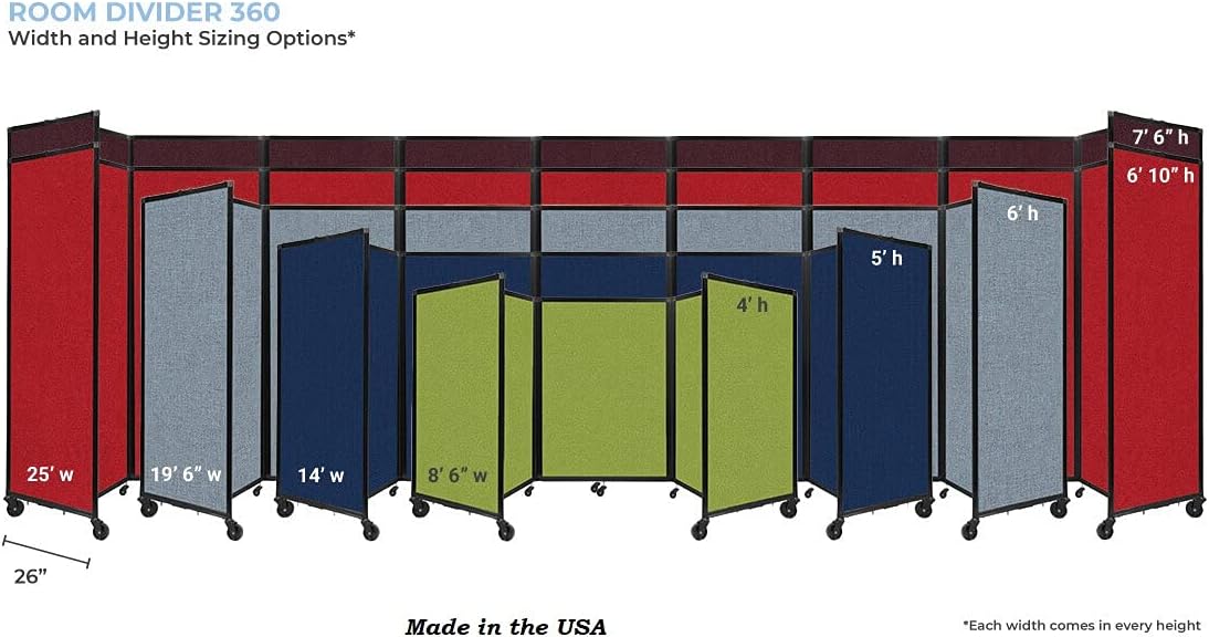 Versare Room Divider 360 Portable Wall Partition | Folding Panels | Large Freestanding Divider | Locking Wheels | Temporary Room Separator | 14' x 7'6'', Mocha