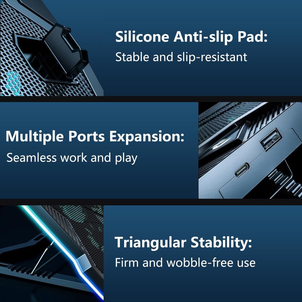 G-STORY Gaming Laptop Cooling Pad, Laptop Cooler with 10 Powerful Turbo Fans for 12-18 Inch Computer Notebook, 1 USB Port, 8 Height Adjustable Cooling Fan Stand