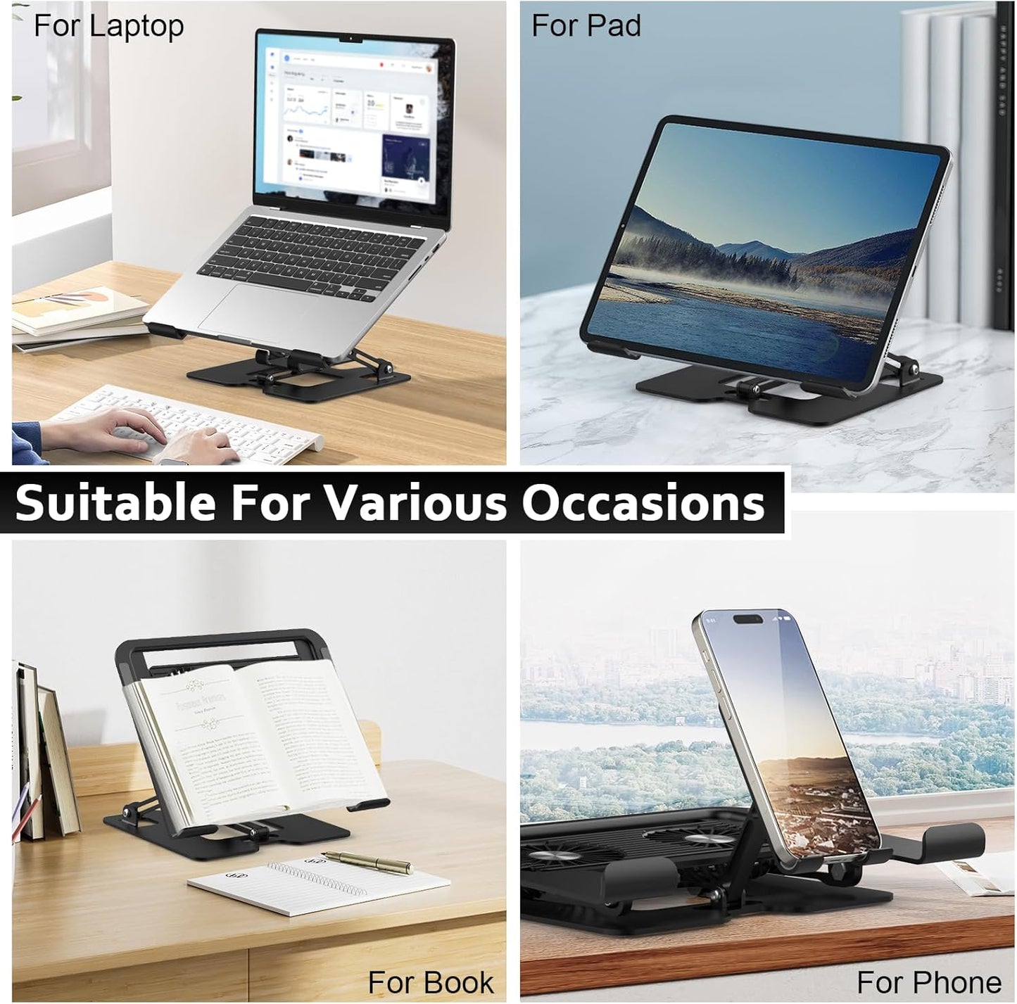 Laptop Stand with Fan, MacBook Cooling Stand with 2 Removable Silent Fans and Phone Holder,Adjustable Height and Angle,Laptop Cooling Pad for 10-18 Inch Laptop,MacBook Pro,Tablet (Black)
