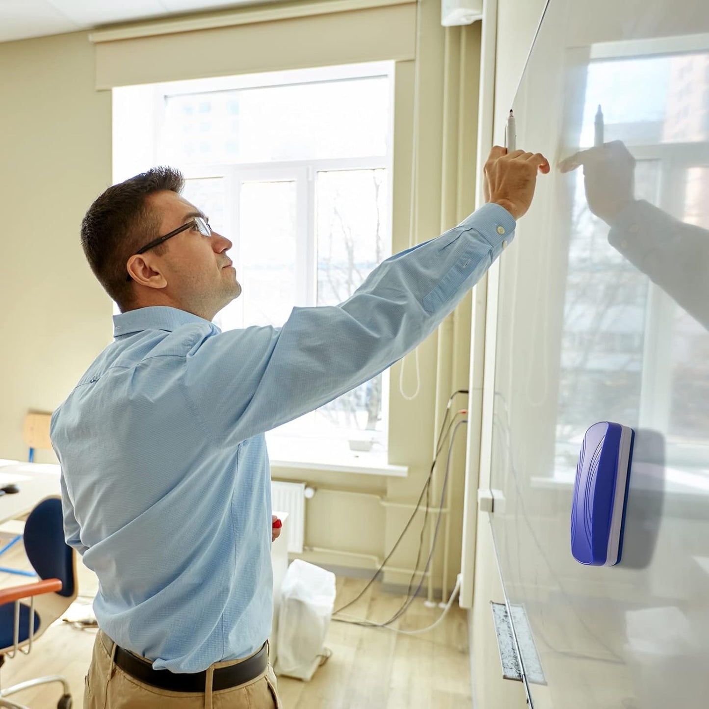 Ddaowanx Whiteboard Eraser, Magnetic Dry Erase Eraser, Glass Board Eraser,School and Office Supplies, Pack of 2 (Blue)