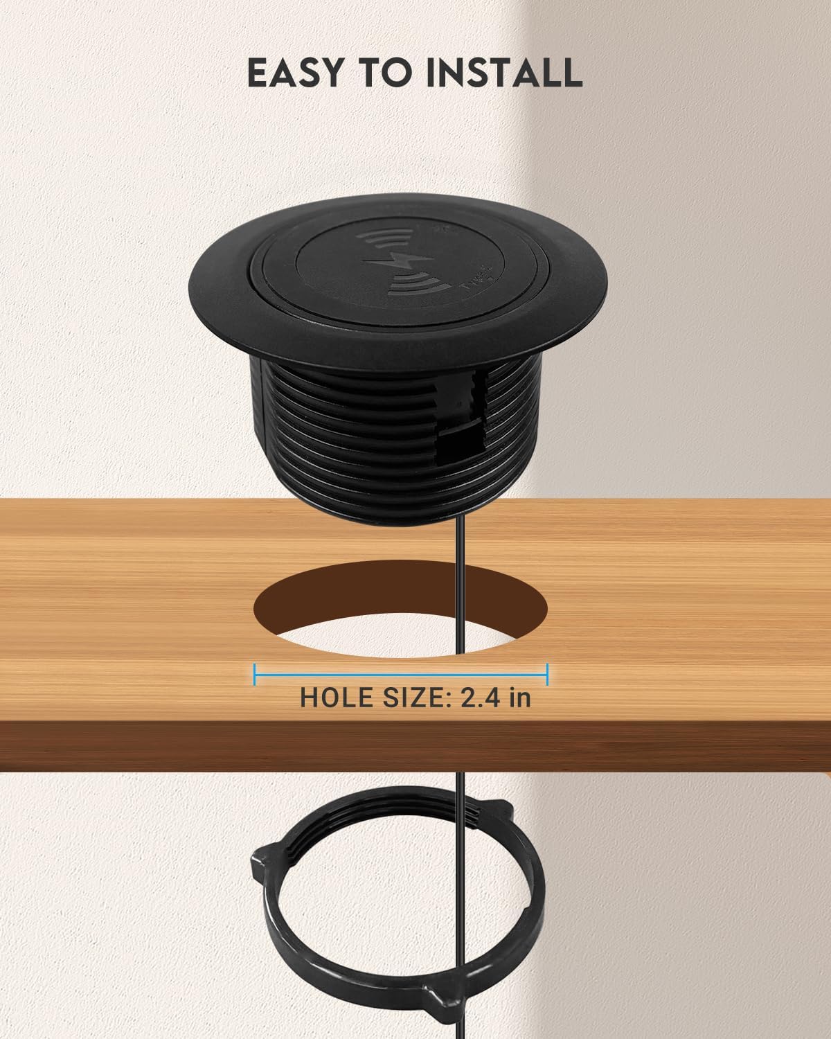 Desktop Charger, Pop up 15W Fast Retractable Desktop Charger, Invisible Charging Station with USB A and Type C Ports, Recessed Desktop Charging for Desk, Furniture - White (Black)