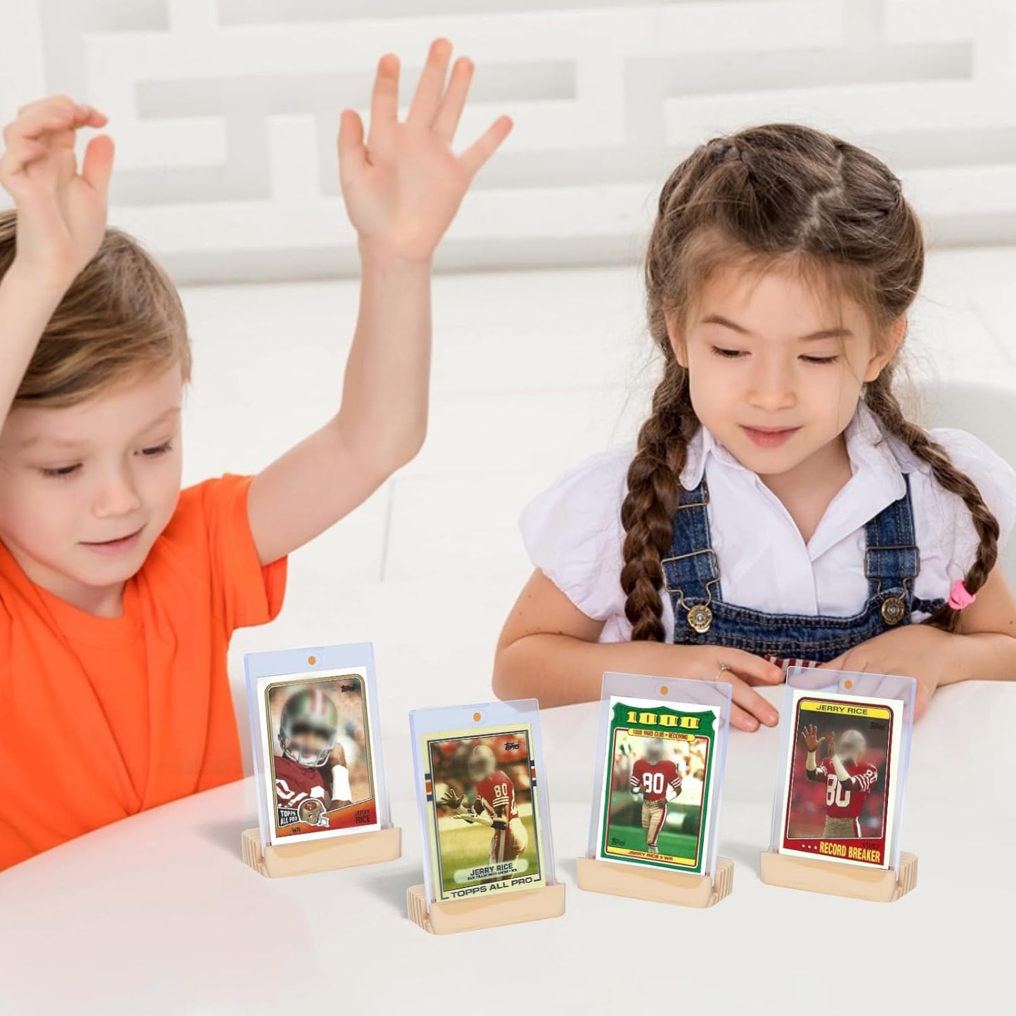 3 Pack Magnetic Card Holders for Trading Cards - 35pt Acrylic Hard Baseball Card Protectors with 3 Wooden Stands, Sports Card Case Base for Baseball, Football, MTG and Game Cards Storage and Display