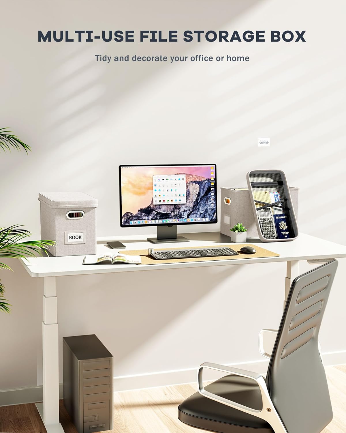 Oterri File Organizer With Lid, Hanging Filing Box With Mesh Pocket, Document Organizer for Letter Files, Portable Storage With Smooth Sliding Rail for Office & Home (2 PCS, Beige)