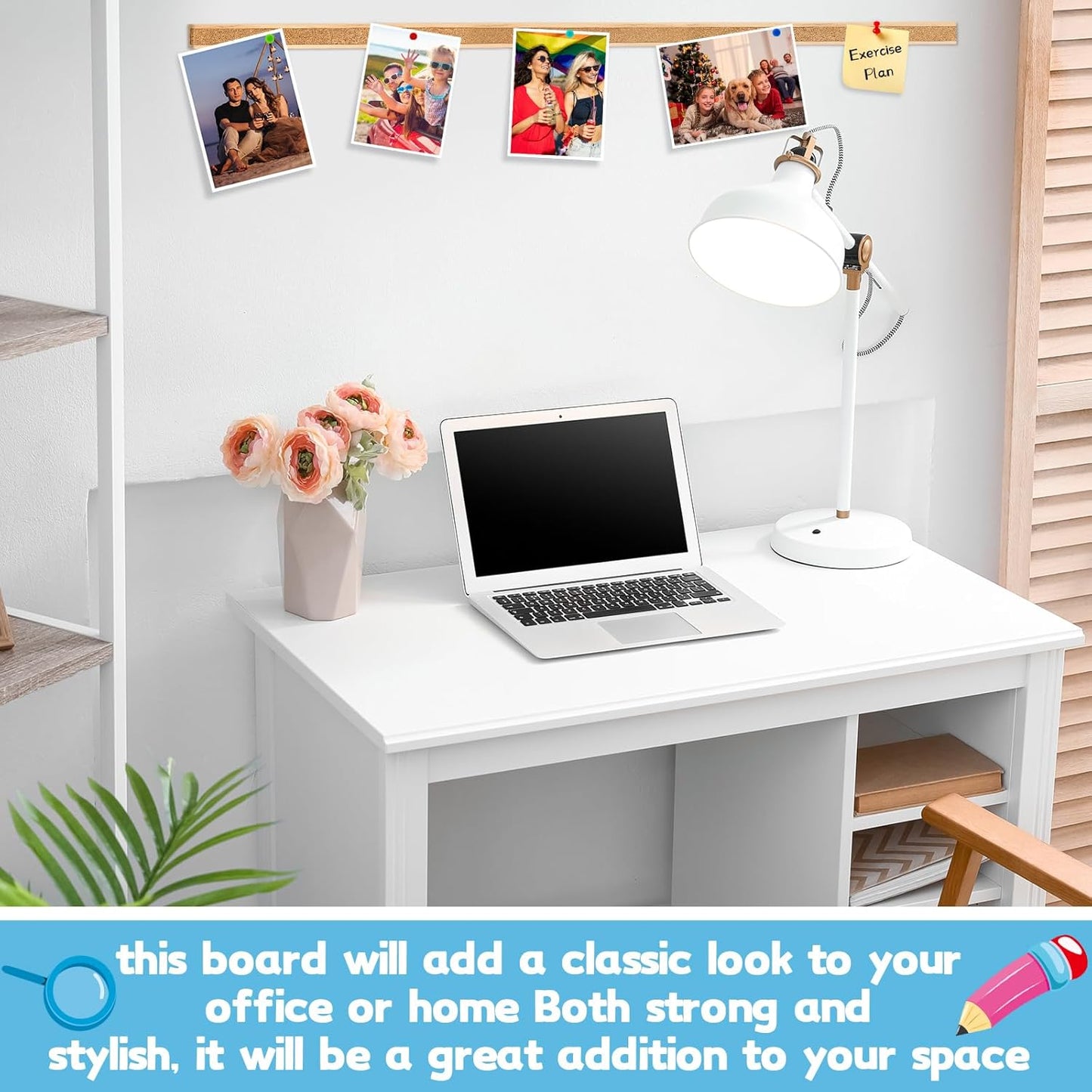 5 Pcs 48" x 1" Cork Strips Bulletin Bar Strips for Wall Bulletin Board Aluminum Trim Brown Cork Boards with Accessories for Paste Notes Photos Classroom Office Holiday Decor