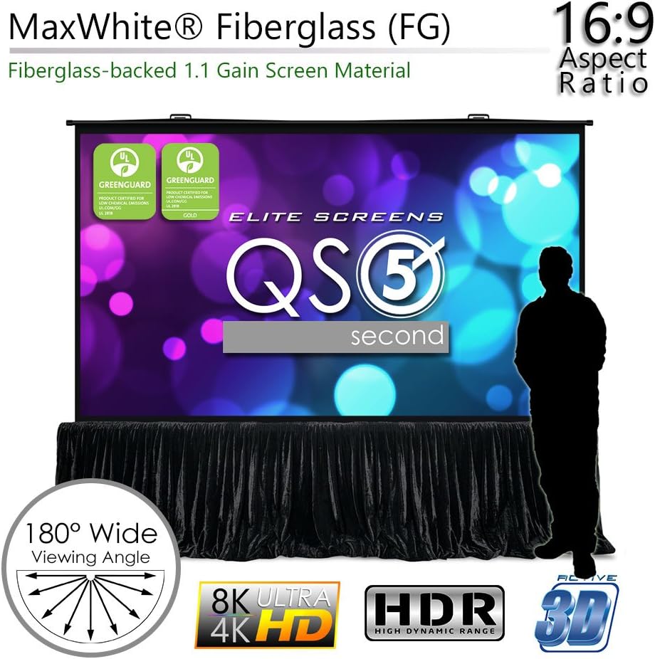 Elite Screens QuickStand 5-Second Series, 150-Inch 16:9, Manual Pull Up Projector Screen, Movie Home Theater 8K / 4K Ultra HD 3D Ready, QS150HD