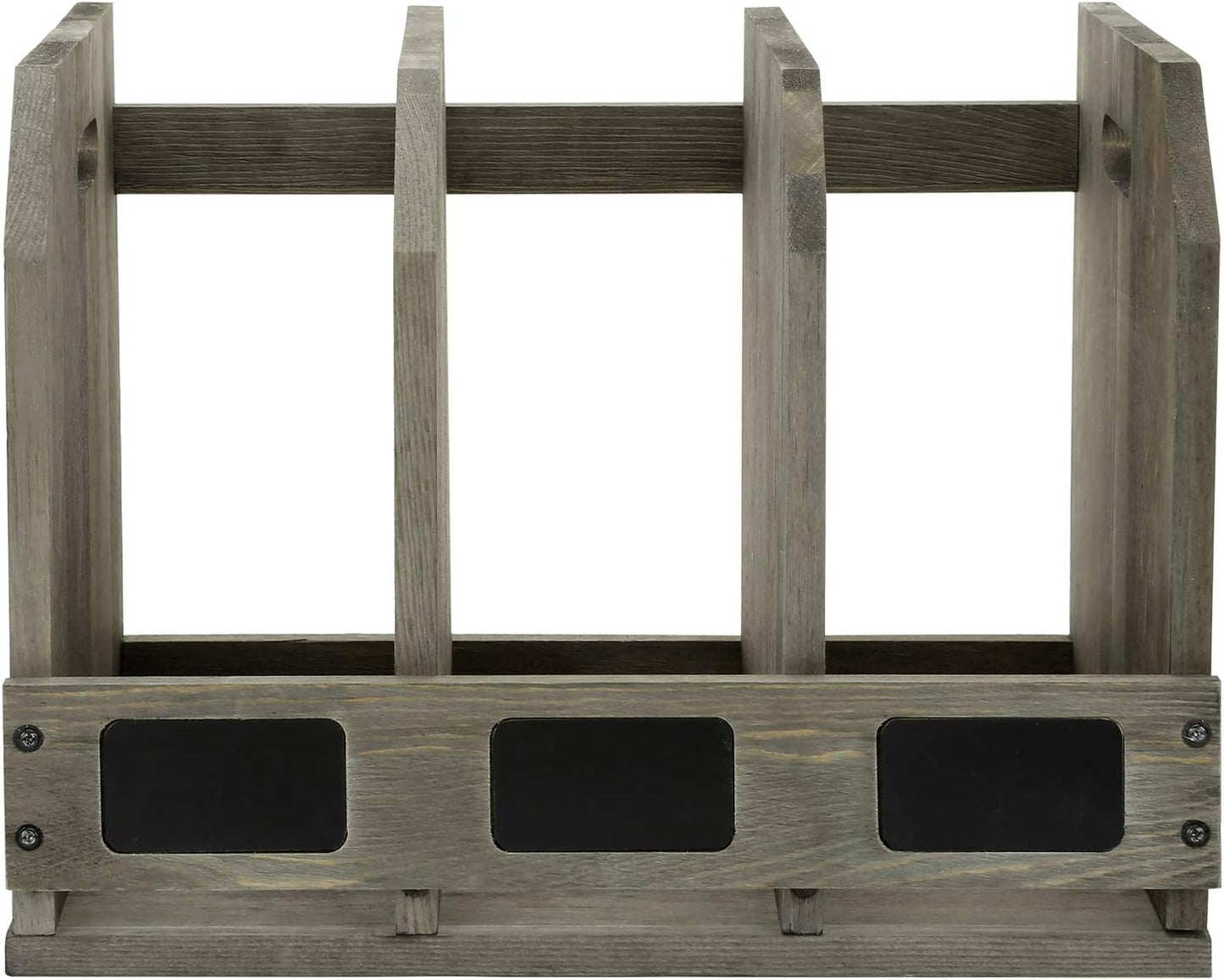 MyGift Vintage Gray Solid Wood Magazine Holder with 3 Compartments and Chalkboard Label, Office Home Desktop Document Organizer, Desk File Folder and Binder Rack