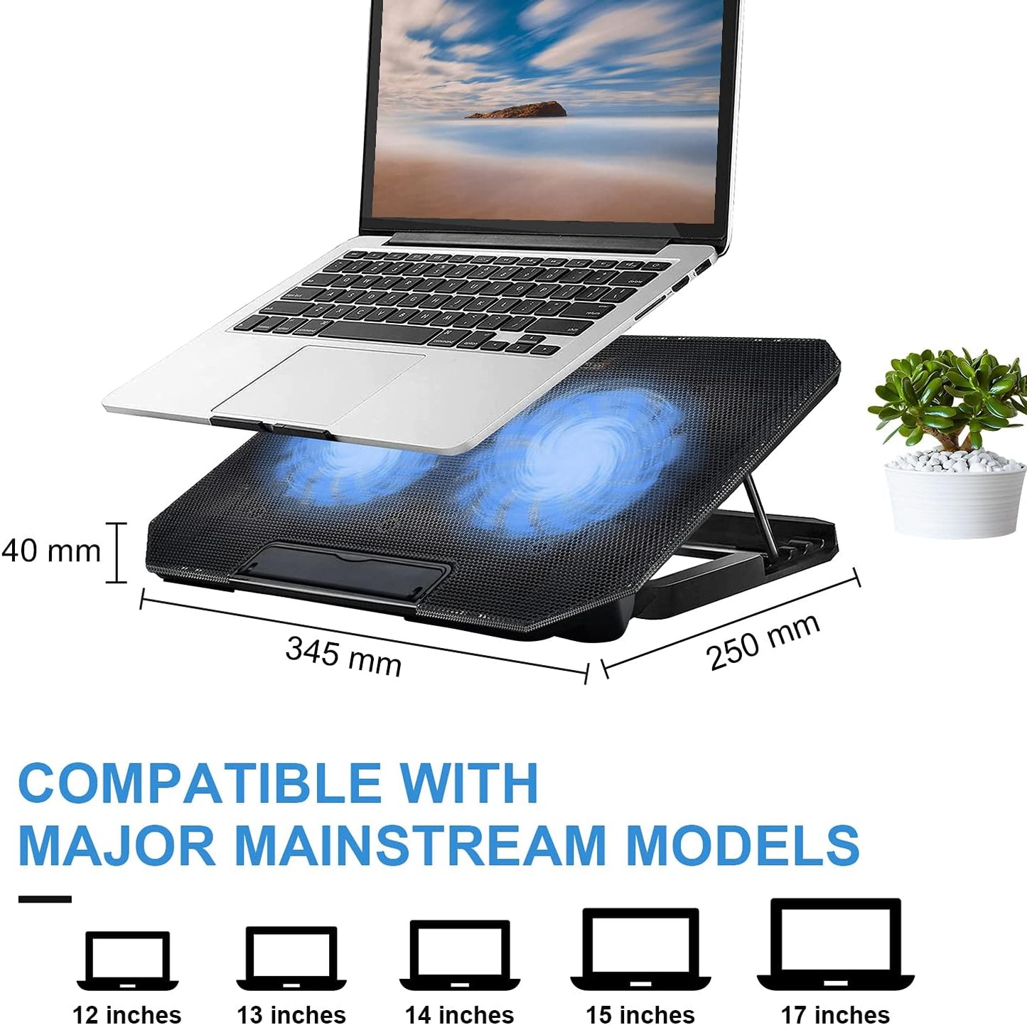 Laptop Cooling pad Laptop Cooler Stand Laptop Fan Cooling pad for 11-15.6 Inch Gaming Notebooks, 2 Turbine Fans,4 Angle Adjustable Laptop Cooling Stand (Black)