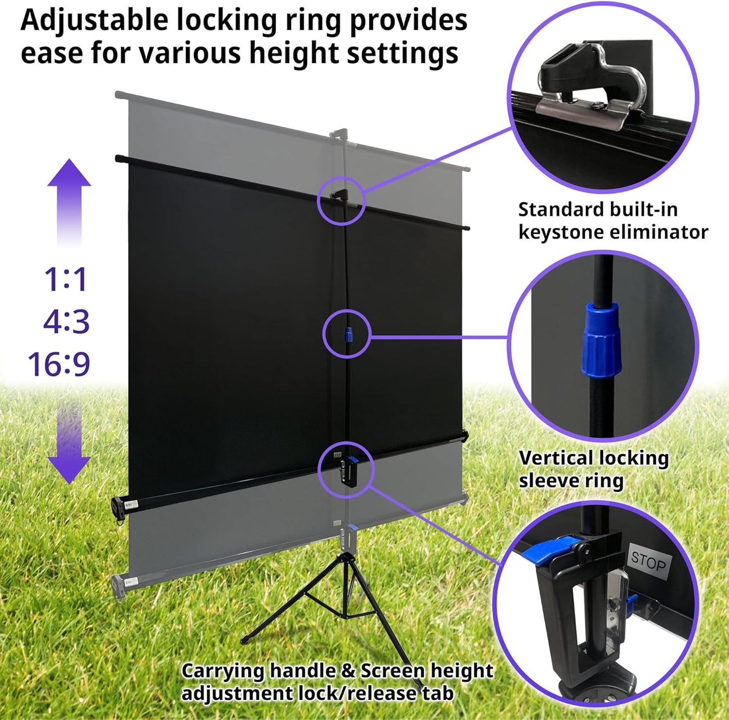 Elite Screens TRIPOD B, 113-INCH, 1:1, Lightweight Pull Up Foldable Stand, Manual, Movie Home Theater Projector Screen, 4K / 8K Ultra HDR 3D Ready, US Based Company 2-YEAR WARRANTY, T113SB, black