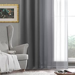 DWCN Grey Ombre Faux Linen Short Sheer Curtains - Image 6