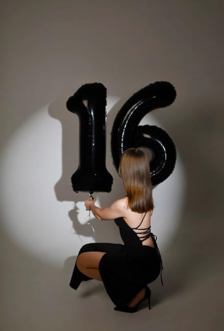 40 Inch Black Mylar Foil Number 16 Birthday Balloon, 16 Boy Girl Party - Image 5