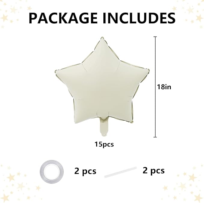 TONIFUL 15 Pcs Star Shaped Balloons 18 Inch Large Cream White Foil Balloons | - Image 2