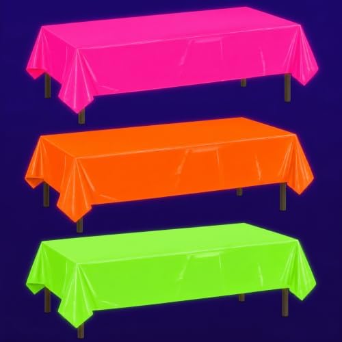Mega-L Glow in the Dark Party Supplies, Neon Table Cloths, 3 Pack by Mega-Loopolis
