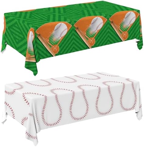 Gatherfun Baseball Party Supplies: 2-Pack Baseball Birthday Decorations with Disposable Plastic Tablecloth - Table Cover for Baseball Games & Parties, 54 x 108 Inch by Gatherfun