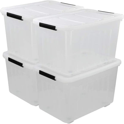 70 L Clear Plastic Large Storage Box with Wheels, Set of 4 LargeLatch Plastic Box for Storage