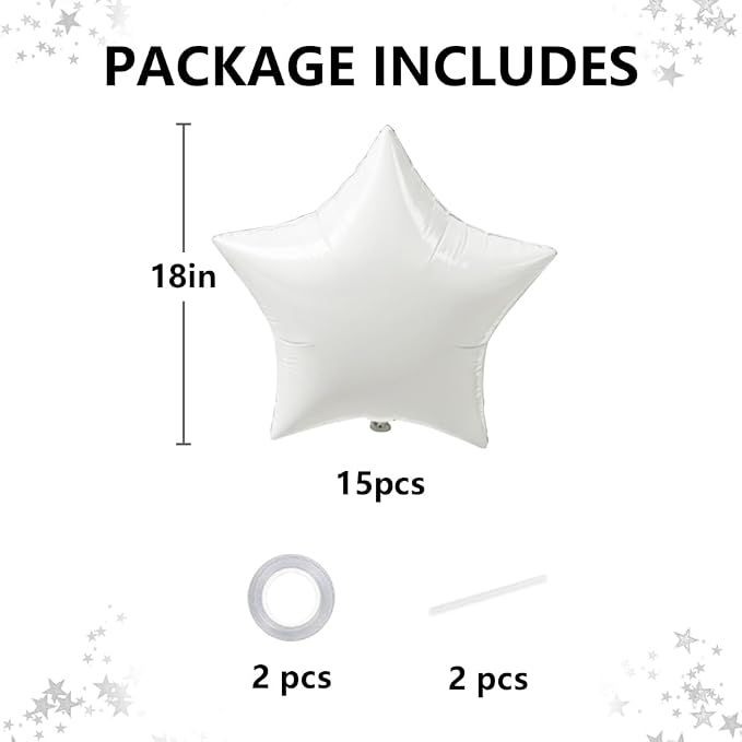 TONIFUL 15 Pcs Star Shaped Balloons 18 Inch Large White Foil Balloons | Big - Image 2