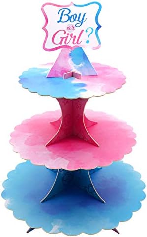 Gender Reveal Cupcake Stand Gender Reveal Party Favors Blue and Pink 3 Tier Cardboard Cake Stand for Party Decorations by WEEPA