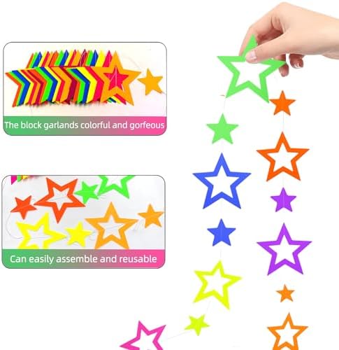 126feet UV Paper Garland Hollowed Star Neon Streamers Black Light Decorations Glow Party UV Reactive Party Favors Glow in The Dark Supplies and Decorations Wedding Birthday Banner - Image 5