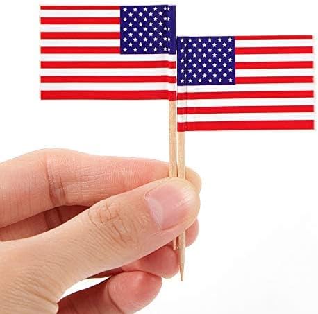 CYPS 100 Pcs USA American Flag US Toothpick Flags, Small Mini Stick Cupcake - Image 4