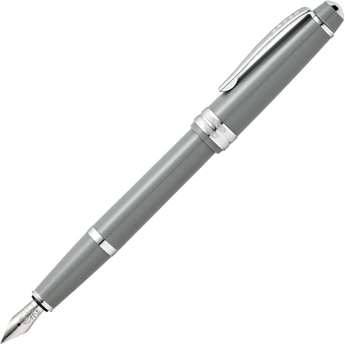 Cross Bailey Light Refillable Fountain Presented in a Everyday Gift Box - Medium Point, Black Ink, Polished Gray