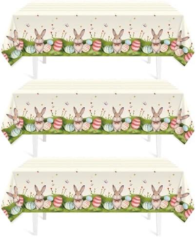 Childom 3 Pack Easter Decorations Easter Tablecloths Disposable Plastic Tablecloths 54"x108" Bunny Table Cloths Rectangle Tables for Party Supplies,Holiday Table Covers for Home Dinner Outdoor Picnic by Childom