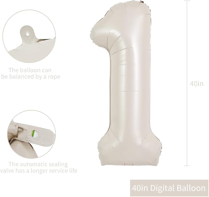 TONIFUL 40 Inch Cream White Large Numbers Balloon 0-9 Birthday Party Decor - Image 2