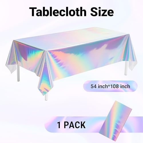 1 Pack Iridescent Tablecloth, 54" x 108" Birthday Party Table Cloths Iridescence Plastic Disposable Table Covers Iridescent Party Decorations, Birthday Decor Tablecloth for Buffet Table - Image 5