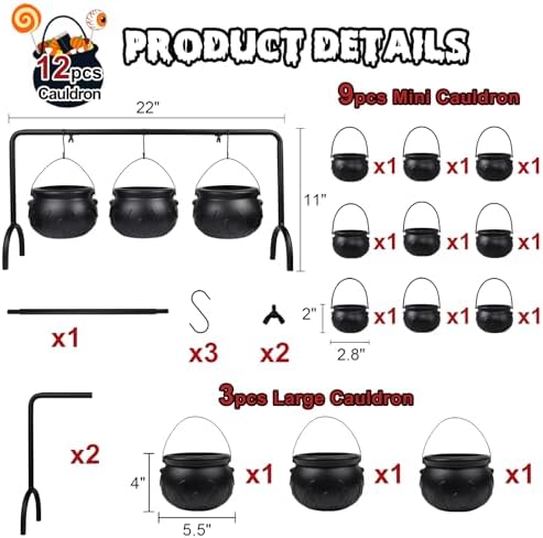 CESOF 12 Pcs Cauldron Halloween Party Decorations Witches Cauldron Bowls - Image 2