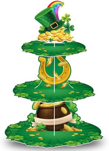 3 Tier St. Patrick's Day Cupcake Stand Shamrock Cardboard Display Stand Green Irish Cupcake Holder for St. Patrick's Day Party Decorations by WEEPA
