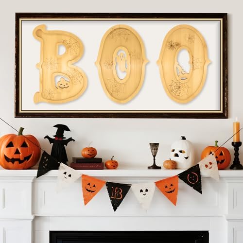 Boo Halloween Charcuterie Board,with Balloon,3 Bamboo Letter Food Tray - Image 4
