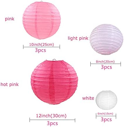 Pink Paper Lanterns 12 Pcs Assorted size of 6" 8" 10" 12" Chinese Round Paper - Image 2