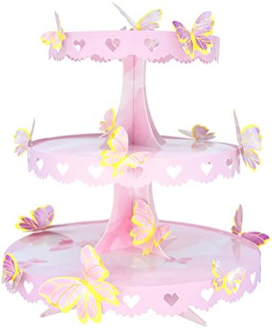 3 Tier Butterfly Cupcake Stand Pink Princess Dessert Tower by WEEPA