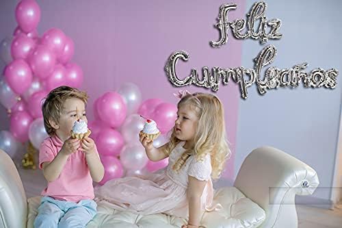 Silver Feliz Cumpleanos Small Letters Conjoined Balloons Feliz Cumpleanos - Image 3
