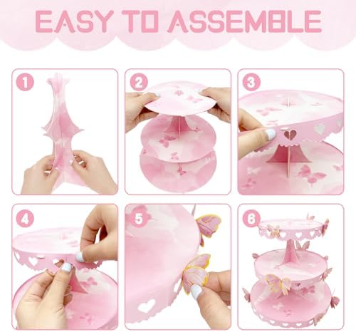 3 Tier Butterfly Cupcake Stand Pink Princess Dessert Tower - Image 5