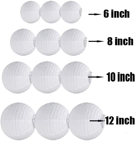 12Pcs 6, 12 Inch Mixed Sizes White Paper Lanterns Decorative Chinese, Japanese - Image 2