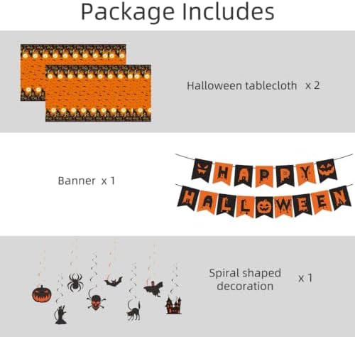 4 Pack Halloween Tablecloth with Banner Hanging Decorations, 54x72 Inch Rectangle Plastic Table Cover Halloween Indoor Outdoor Indoor Decor Party Supplies - Image 2