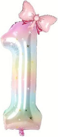 Number 1 40 Inch Rainbow Star Gradient Giant Number Balloon & Mini Bow Balloon by Unknown