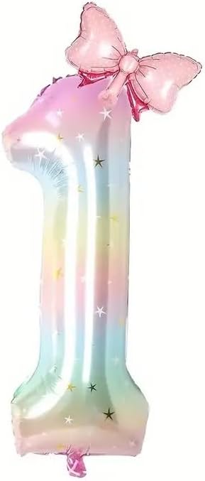 Number 1 40 Inch Rainbow Star Gradient Giant Number Balloon & Mini Bow Balloon by Unknown