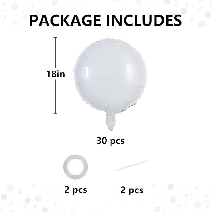 TONIFUL 30Pcs 18 Inch Large White Round Shape Foil Balloons Big White Circle - Image 2