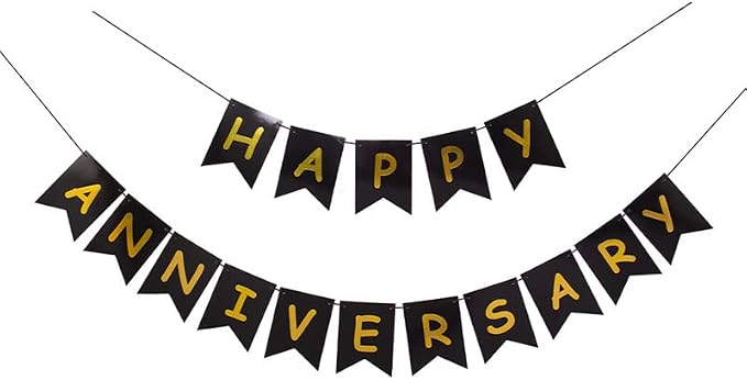 Happy Anniversary Banner Black Banner, Hanging Sign Garland by Unknown