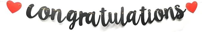 Congratulations Banner Black Letters & Red Symbol Hanging Paper Sign Decorations - Image 5