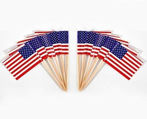 CYPS 100 Pcs USA American Flag US Toothpick Flags, Small Mini Stick Cupcake - Image 2