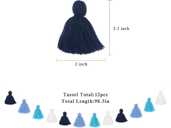 Big Size Tassel Garland H3.1in Polyester Yarn Gradual Royal Blue Pom Pom Tassel - Image 2