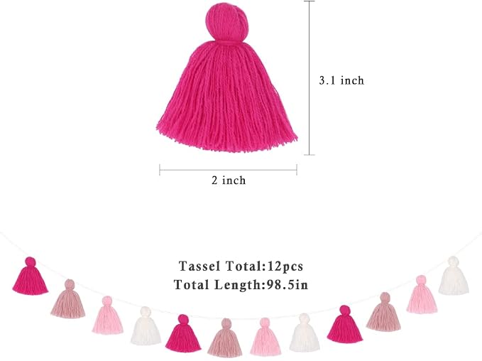 Big Size Tassel Garland H3.1in Polyester Yarn Gradual Rose Pom Pom Tassel - Image 2