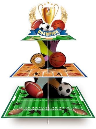 3 Tier Sports Cupcake Stand for Birthday Party Decorations by WEEPA