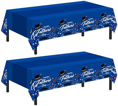 Childom 2 Pack Fathers Day Tablecloth,54" x 108" Plastic Disposable Table Covers for Rectangle,Fathers Day Decorations for Party Supplies,Plastic Party Table Cloth for Home Dinner Picnic Buffet Tables by Childom