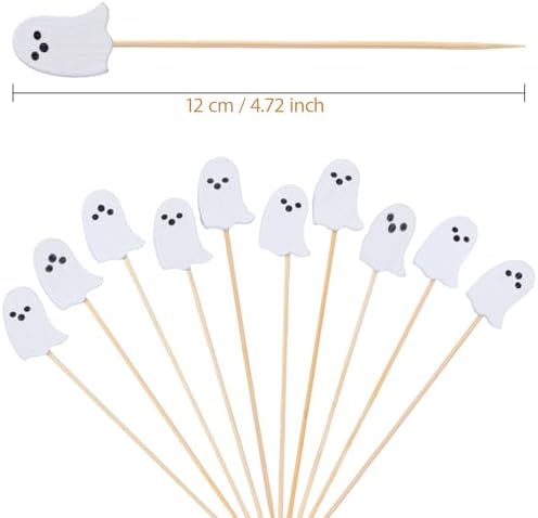 JtmyAota 100 Pack Ghost Cocktail Picks, Halloween Toothpicks for Appetizers - Image 2