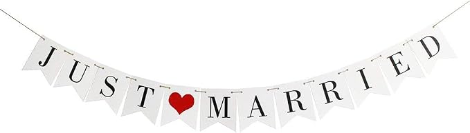 Vintage Just Married Banner Wedding Bunting Photo Booth Props Signs Garland - Image 3