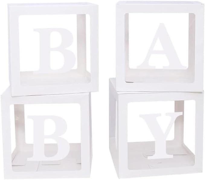 Baby Boxes with Letters – 4 pcs White Transparent Balloon Boxes – Perfect by Unknown